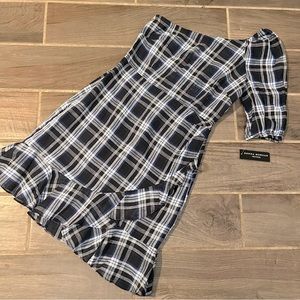 Donna Morgan Petites 6P Blue Plaid One-Shoulder Mini Dress